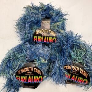 3 Plymouth Yarn Furlauro Eyelash Faux Fur 100% Nylon Trim Blue Green #842